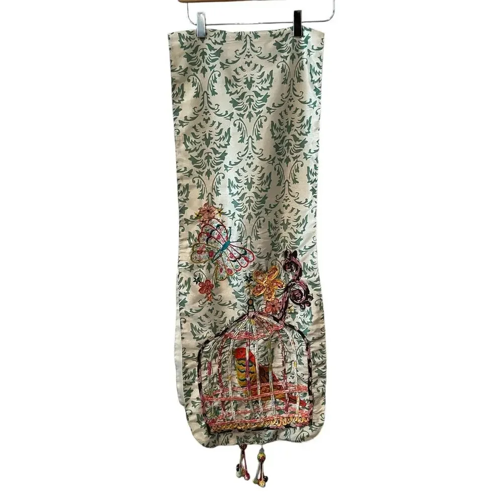Pier 1 Imports Bohemian Caged Birds Butterfly Silky Floral Print Table Runner